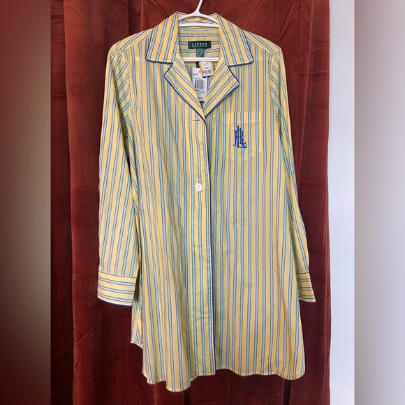 Ralph Lauren Tops - Ralph Lauren monogrammed yellow striped pajama top